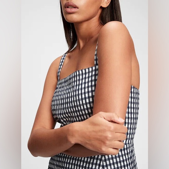 GAP Fit & Flare Midi Dress Navy Blue Gingham Size 0 - Picture 3 of 9